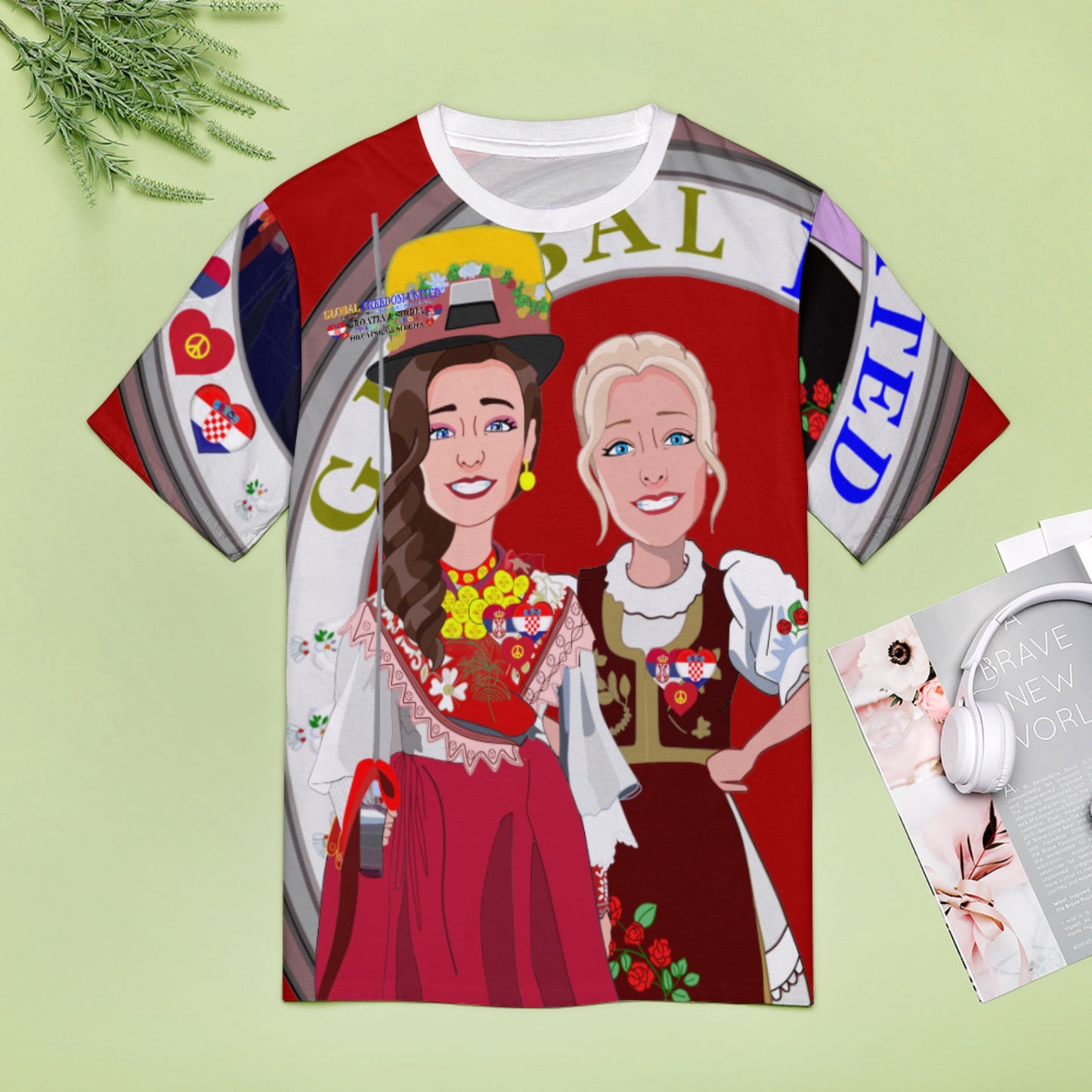 Women´s T-shirt 3 GLOBAL FREEDOM UNITED© Women Croatia & Serbia Red