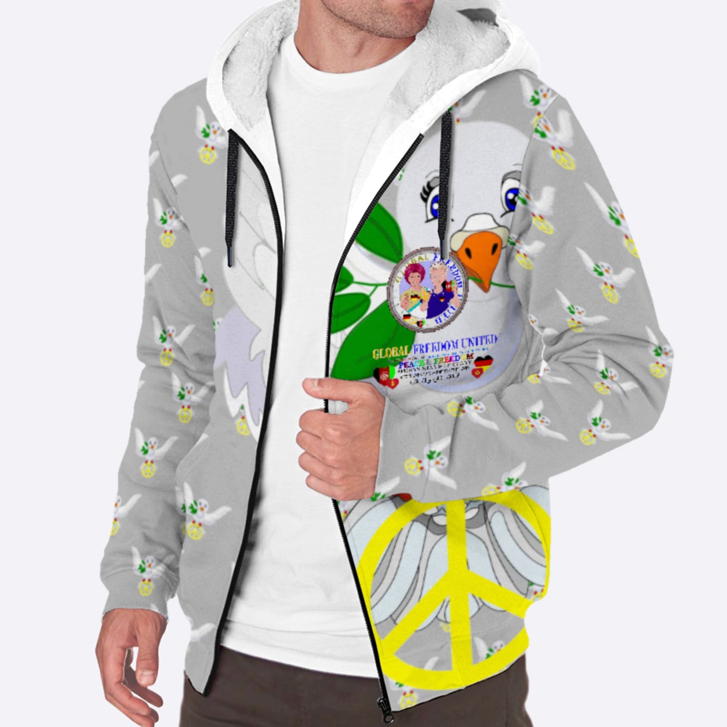 Plush Hoodie GLOBAL FREEDOM UNITED© Afghanistan & Germany Grey