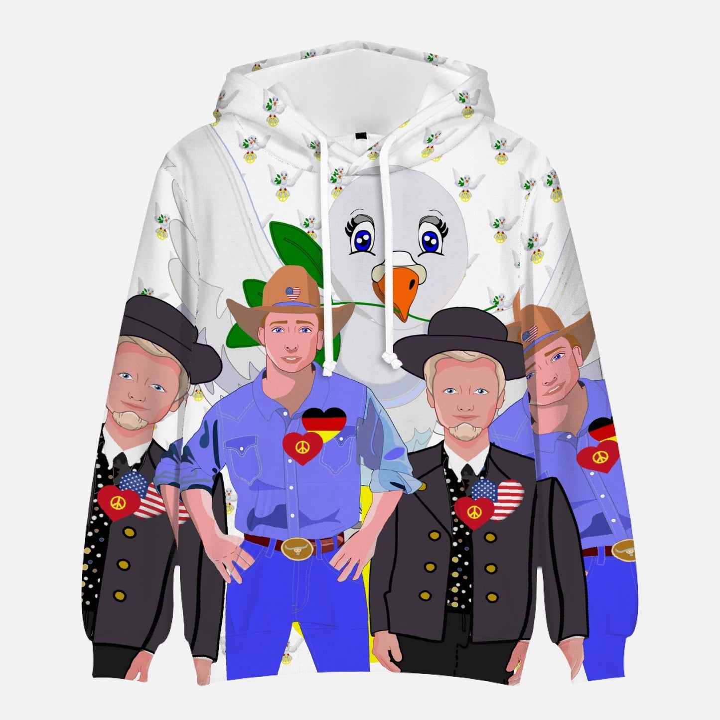 ROUND COLLAR HOODIE GLOBAL FREEDOM UNITED MEN USA & GERMANY OLD PEACE DOVE OF PEACE