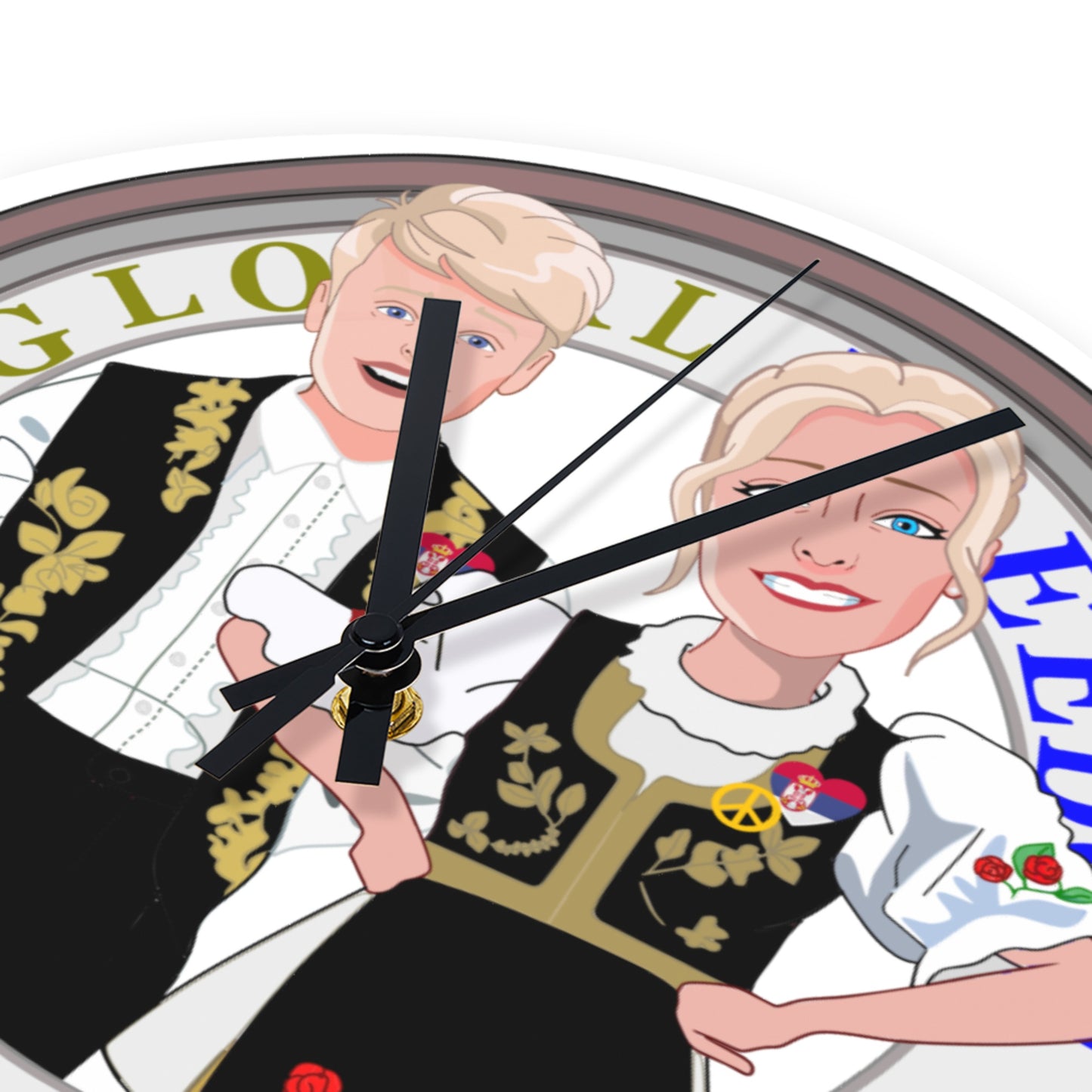 Wall Clock Global Freedom United Couple Edition Serbia Black