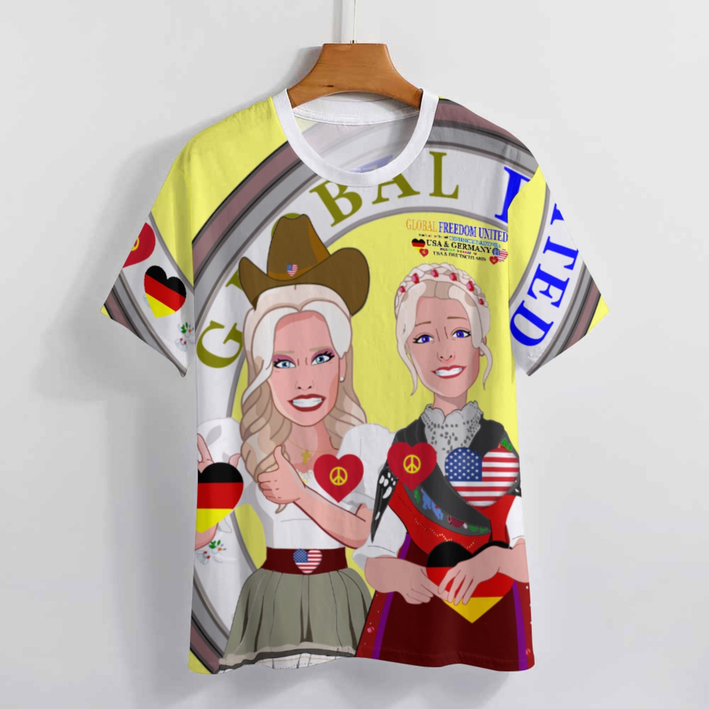 Women´s T-Shirt GLOBAL FREEDOM UNITED© Women USA & Germany Yellow
