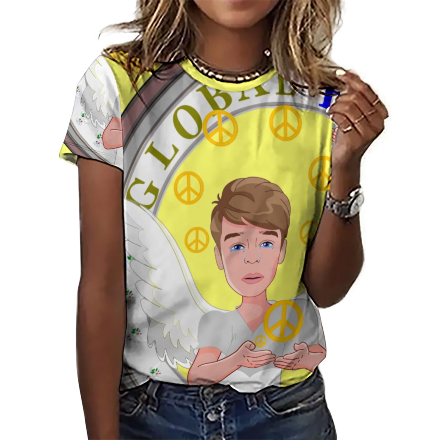 Women´s T-shirt Global Freedom United Boy Peace Of Angel Yellow