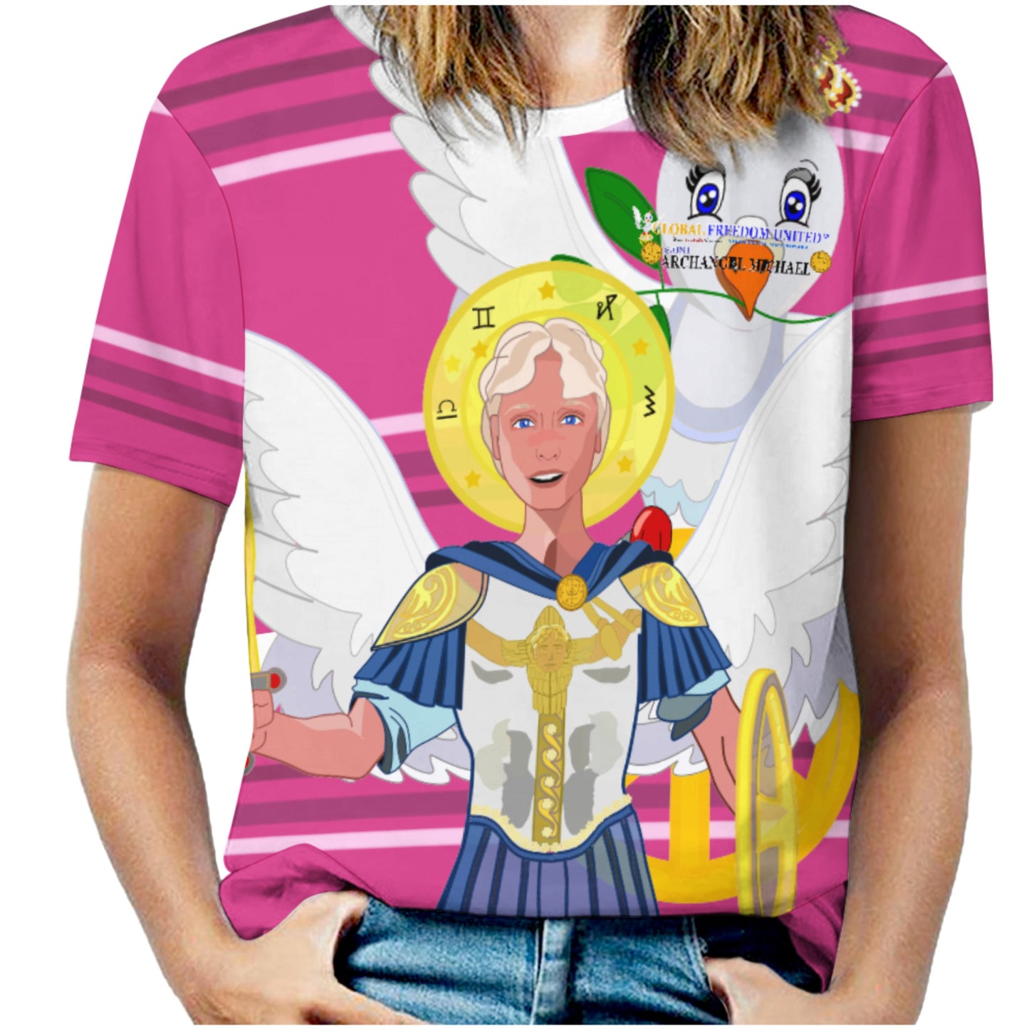 Women´s T-shirt 3 Global Freedom United Archangel Michael English V1 Pink2