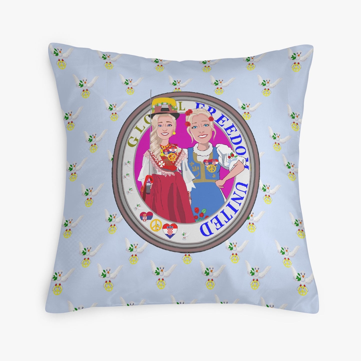 GLOBAL FREEDOM UNITED© Women CROATIA & SERBIA Light Blue 18'' Square Pillow Cover