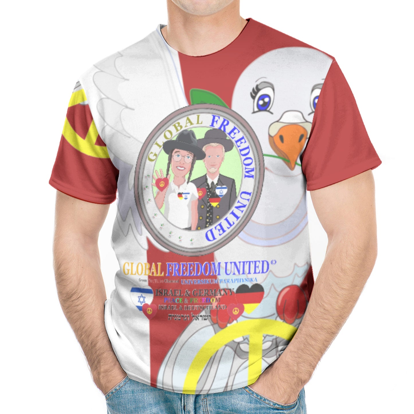 Men´s T-shirt GLOBAL FREEDOM UNITED© Israel & German Version 1 Red