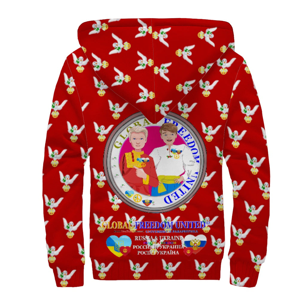 Plush Hoodie GLOBAL FREEDOM UNITED© Men Ukraina & Russia Red