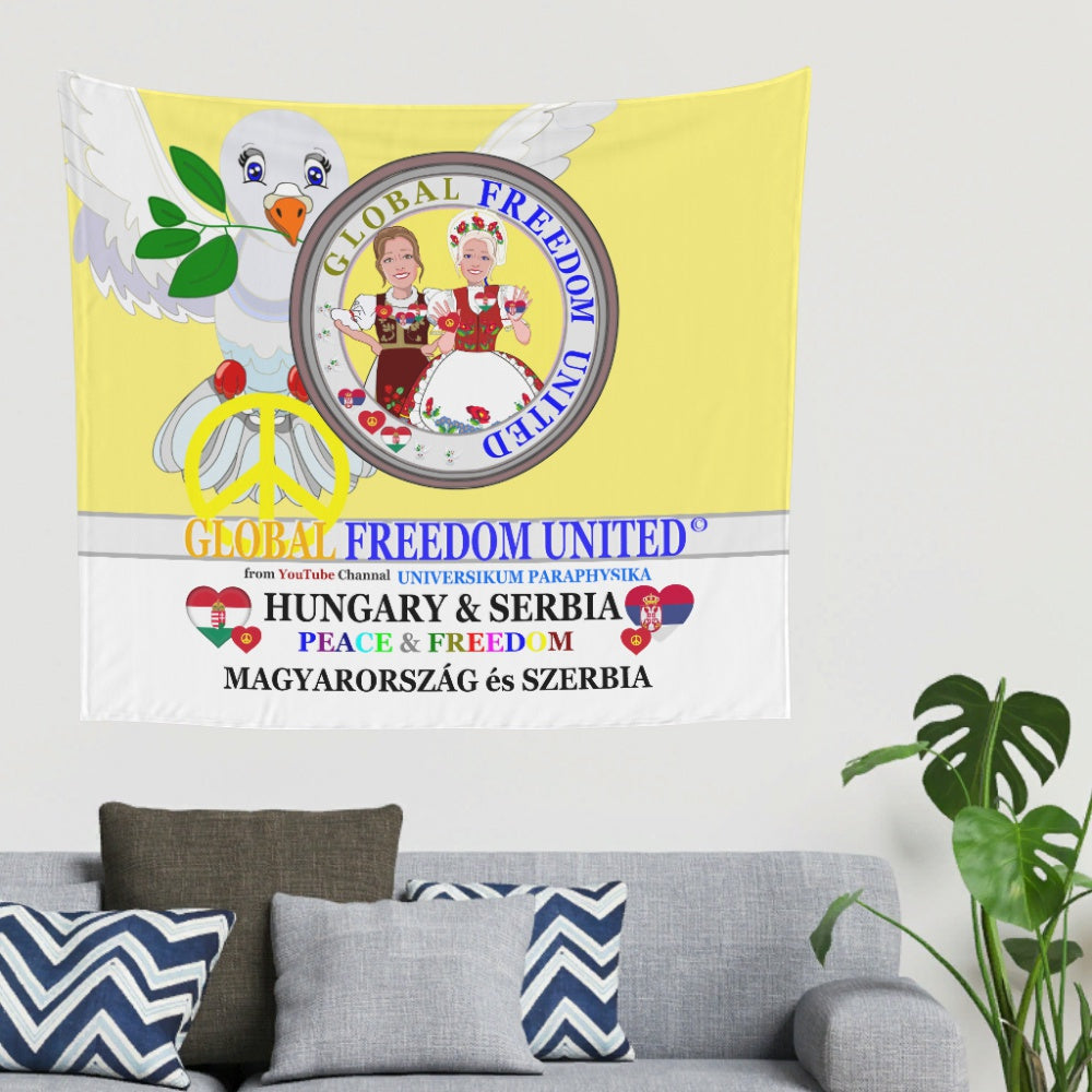 Tapestry GLOBAL FREEDOM UNITED© Women Hungary & Serbia Old Peace Yellow