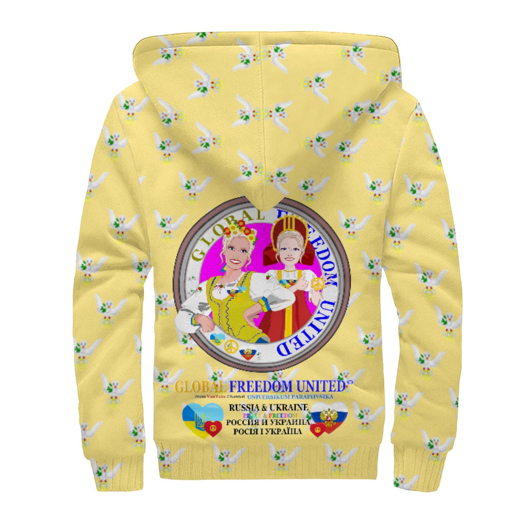 Plush Hoodie GLOBAL FREEDOM UNITED© Women Ukraina & Russia Yellow