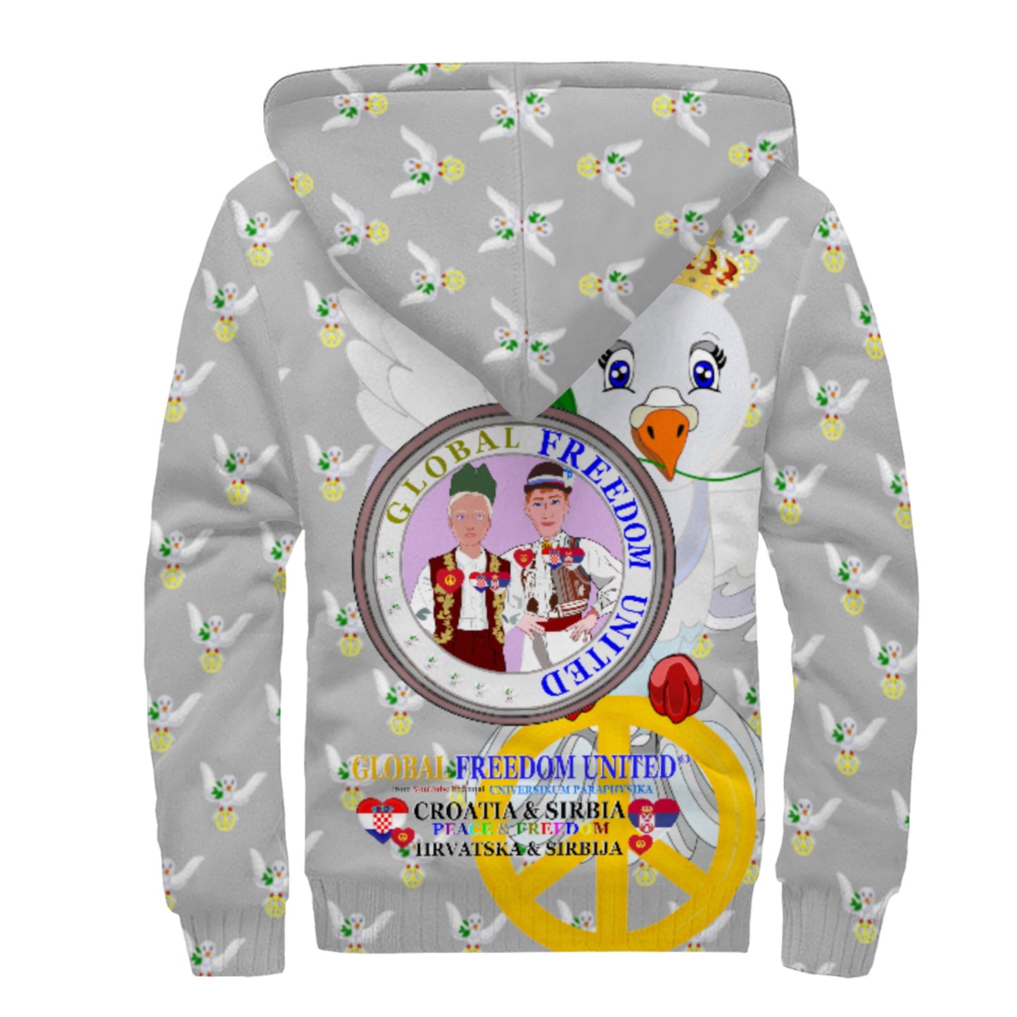 Plush Hoodie GLOBAL FREEDOM UNITED© Men Croatia & Serbia Grey