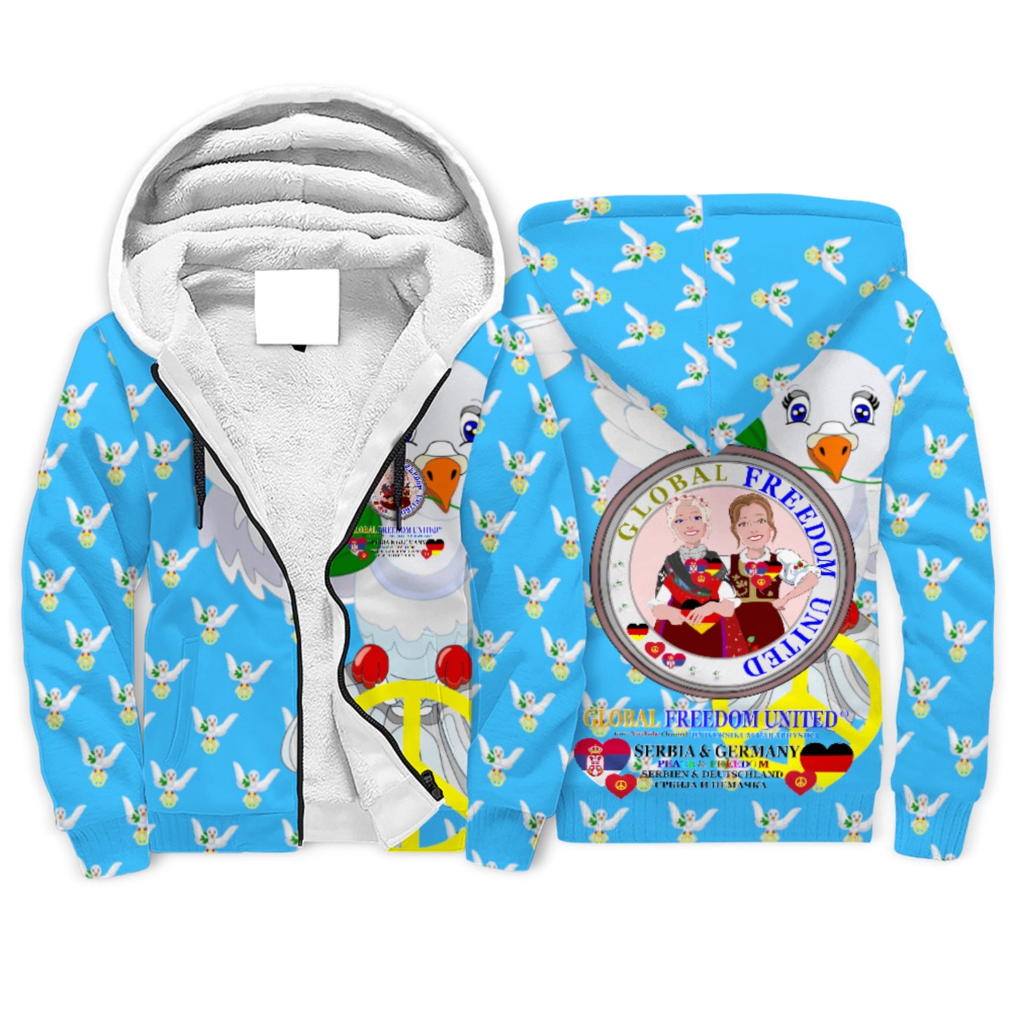 Plush Hoodie  GLOBAL FREEDOM UNITED© Women Serbia & Germany V1 Blue