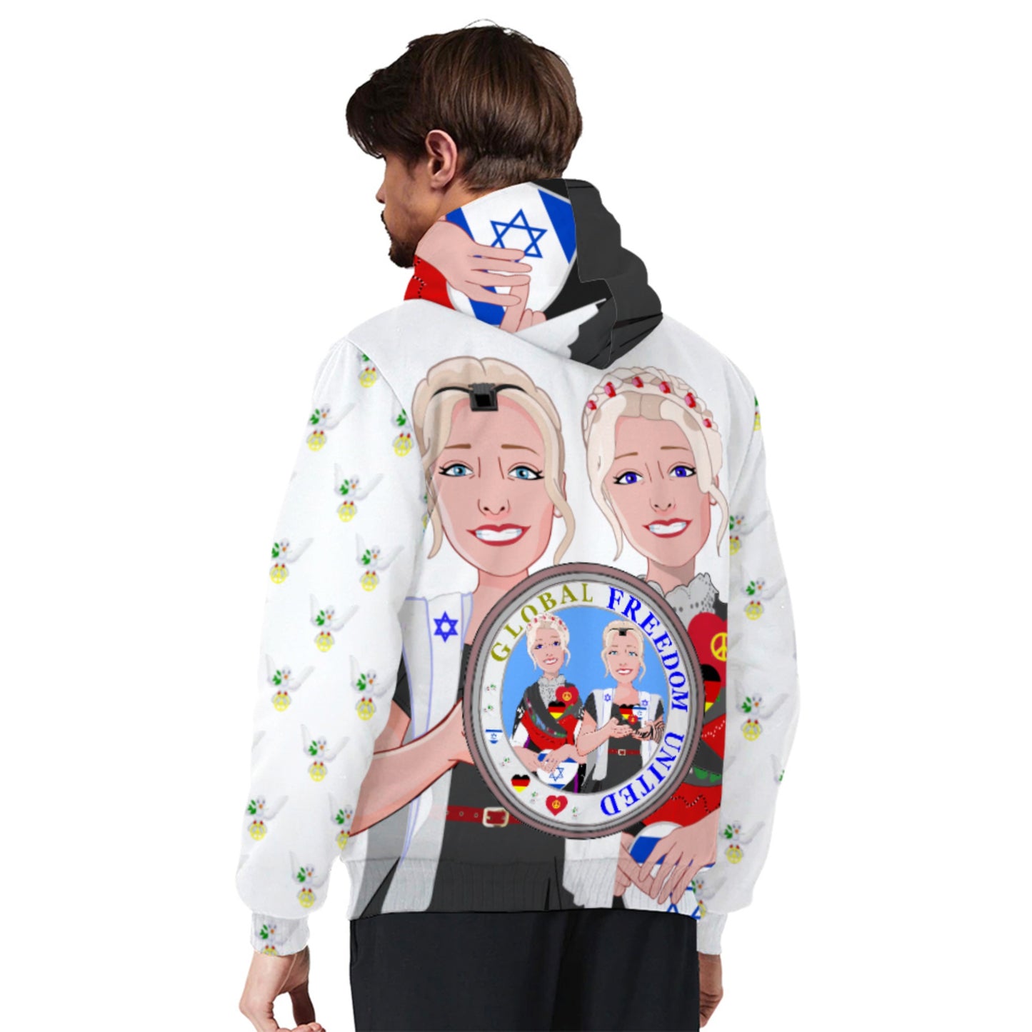 Plush Hoodie GLOBAL FREEDOM UNITED© Women Israel & Germany Old Peace Big