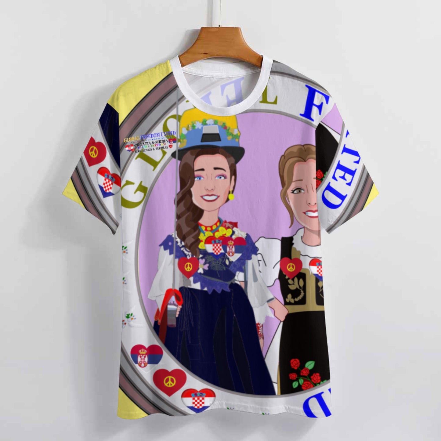 Women´s T-shirt 2 Global Freedom United Women Croatia & Serbia Old Peace Yellow