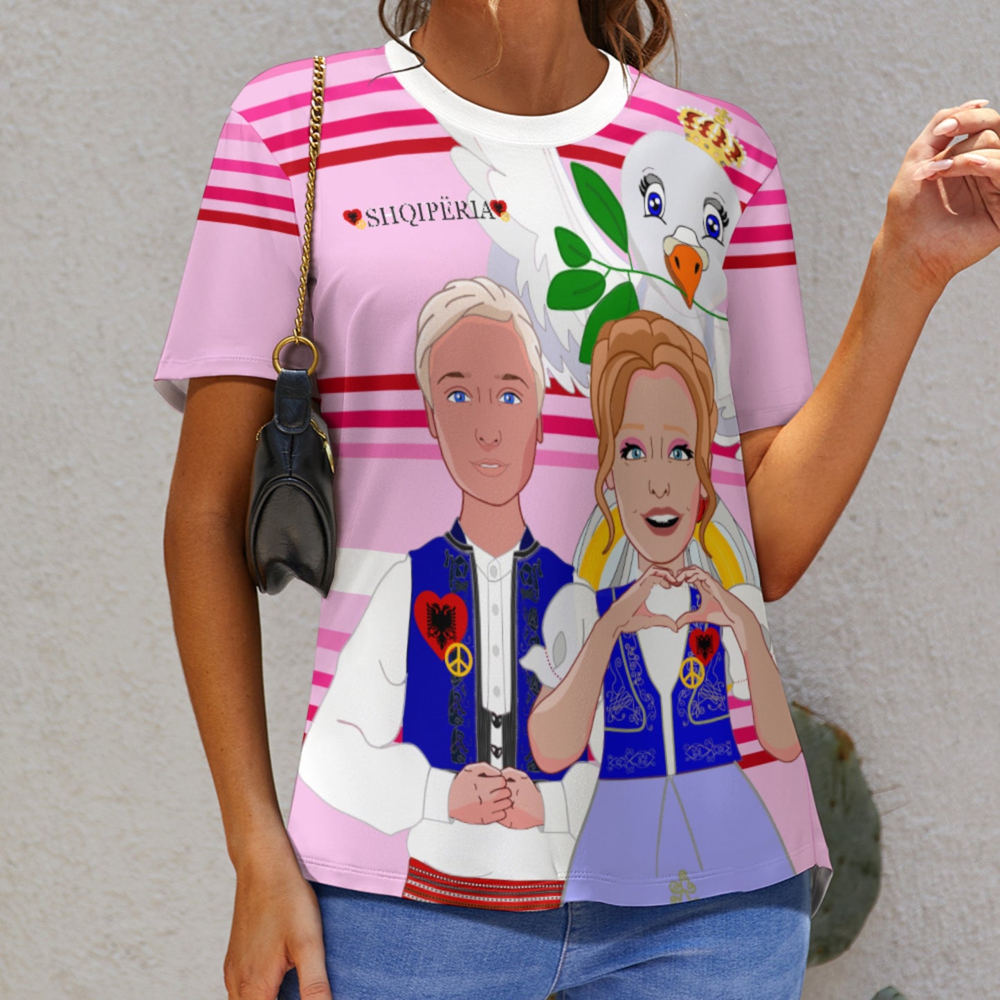 Women´s T-shirt 3 GLOBAL FREEDOM UNITED© Couple Edition Albania Pink2