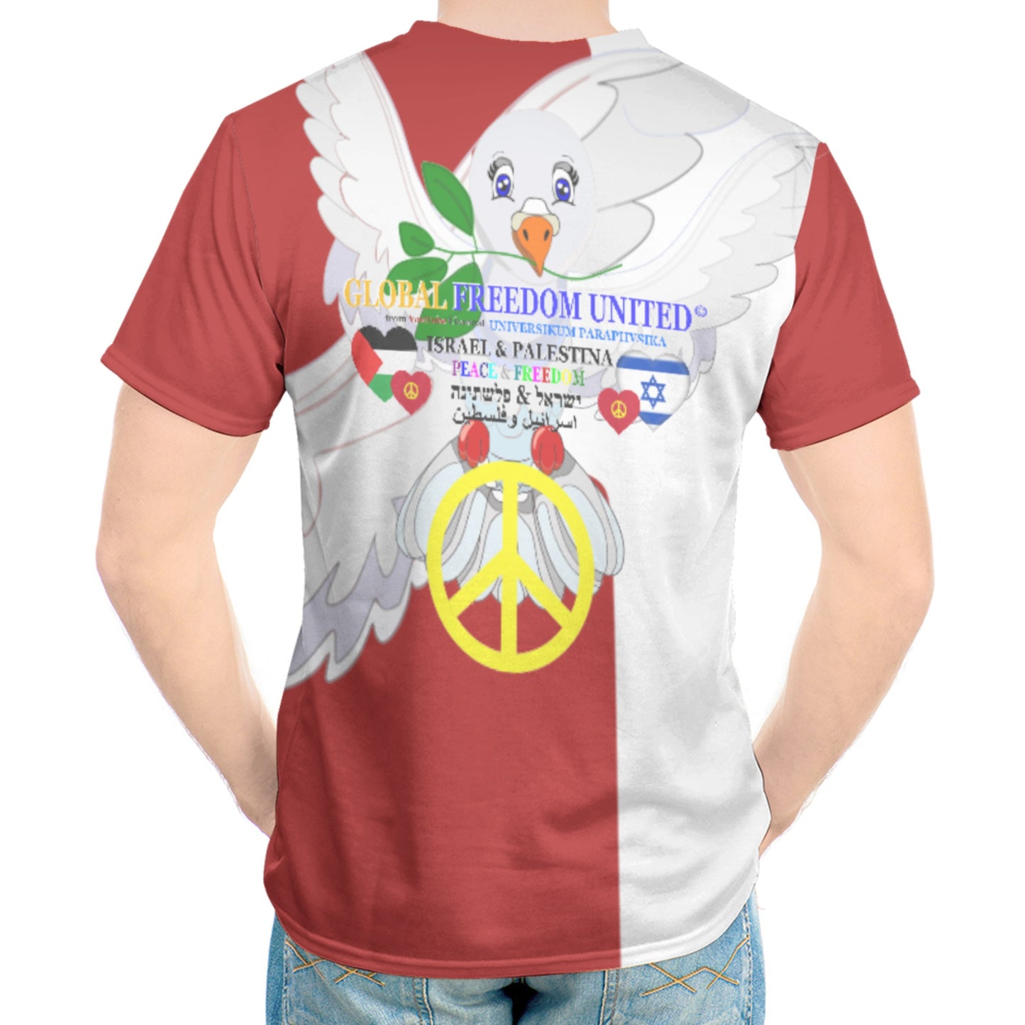 Men`s T-shirt 1 GLOBAL FREEDOM UNITED© Palestina & Israel Red