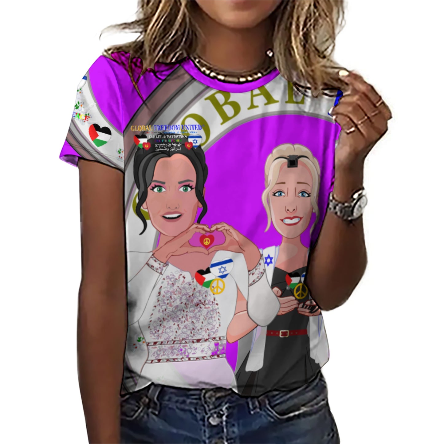 Women´s T-shirt 3 GLOBAL FREEDOM UNITED© Women Palestina & Israel Lilac