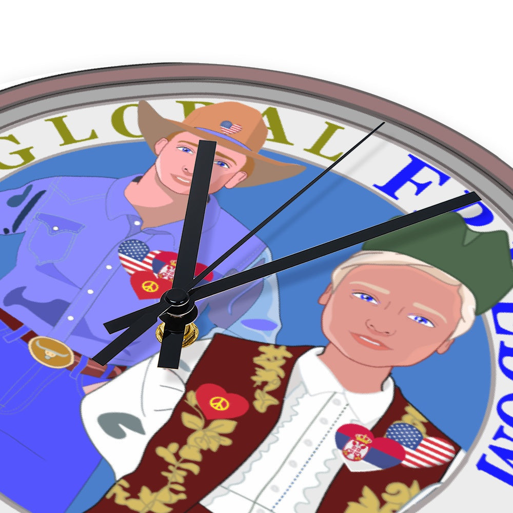 Wooden Wall Clock Without Scale GLOBAL FREEDOM UNITED© Men USA & Serbia