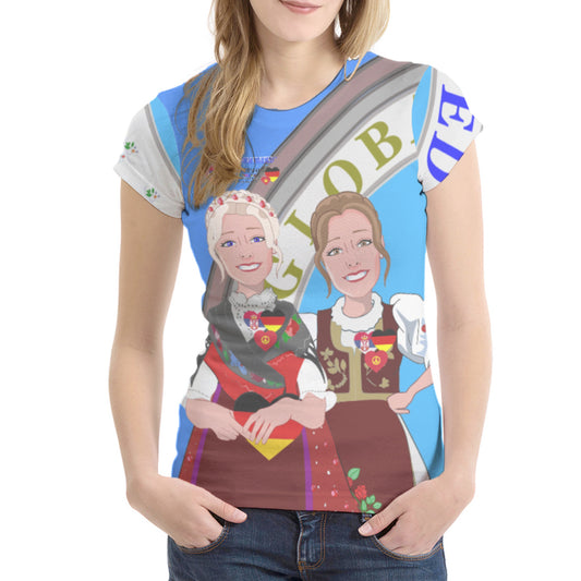 Women´s T-shirt 1 GLOBAL FREEDOM UNITED© Women Serbia & Germany V2 Blue