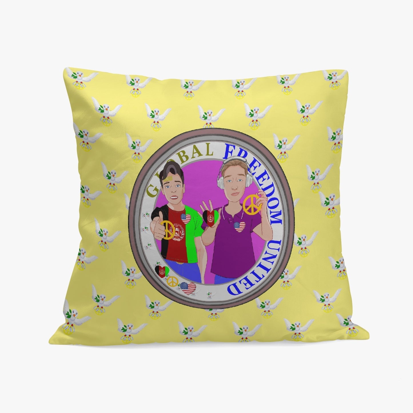 GLOBAL FREEDOM UNITED© Men AFGHANISTAN & USA YELLOW 18'' Square Pillow Cover