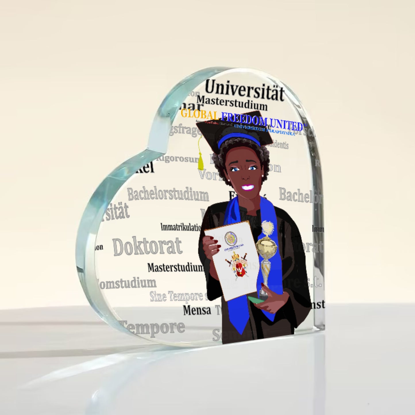 Acryl Heart Global Freedom United Afro Student Girl