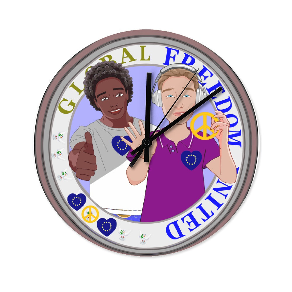 Wooden Wall Clock Without Scale GLOBAL FREEDOM UNITED© Men Anti Fasism & Rasism EUROPE