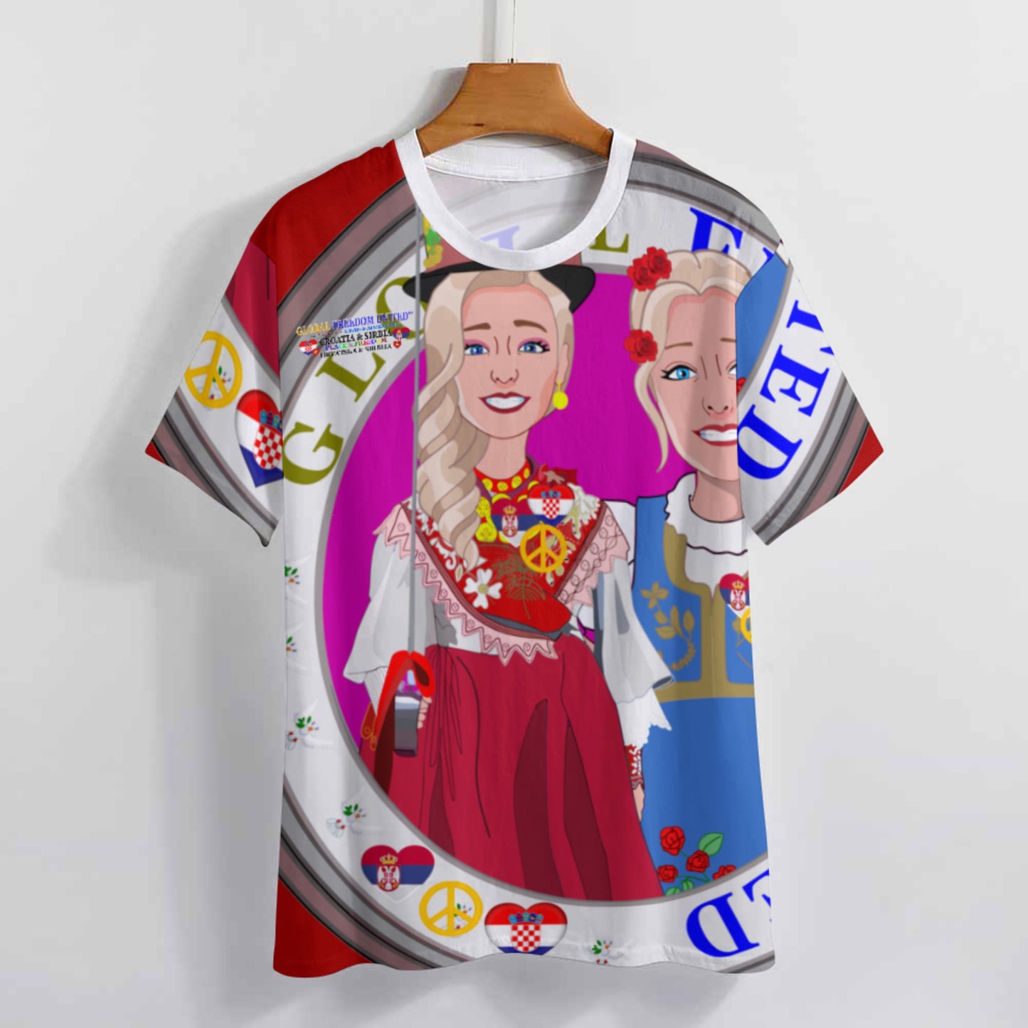 Women´s T-shirt 2 GLOBAL FREEDOM UNITED© Women Croatia & Serbia Blondi Red
