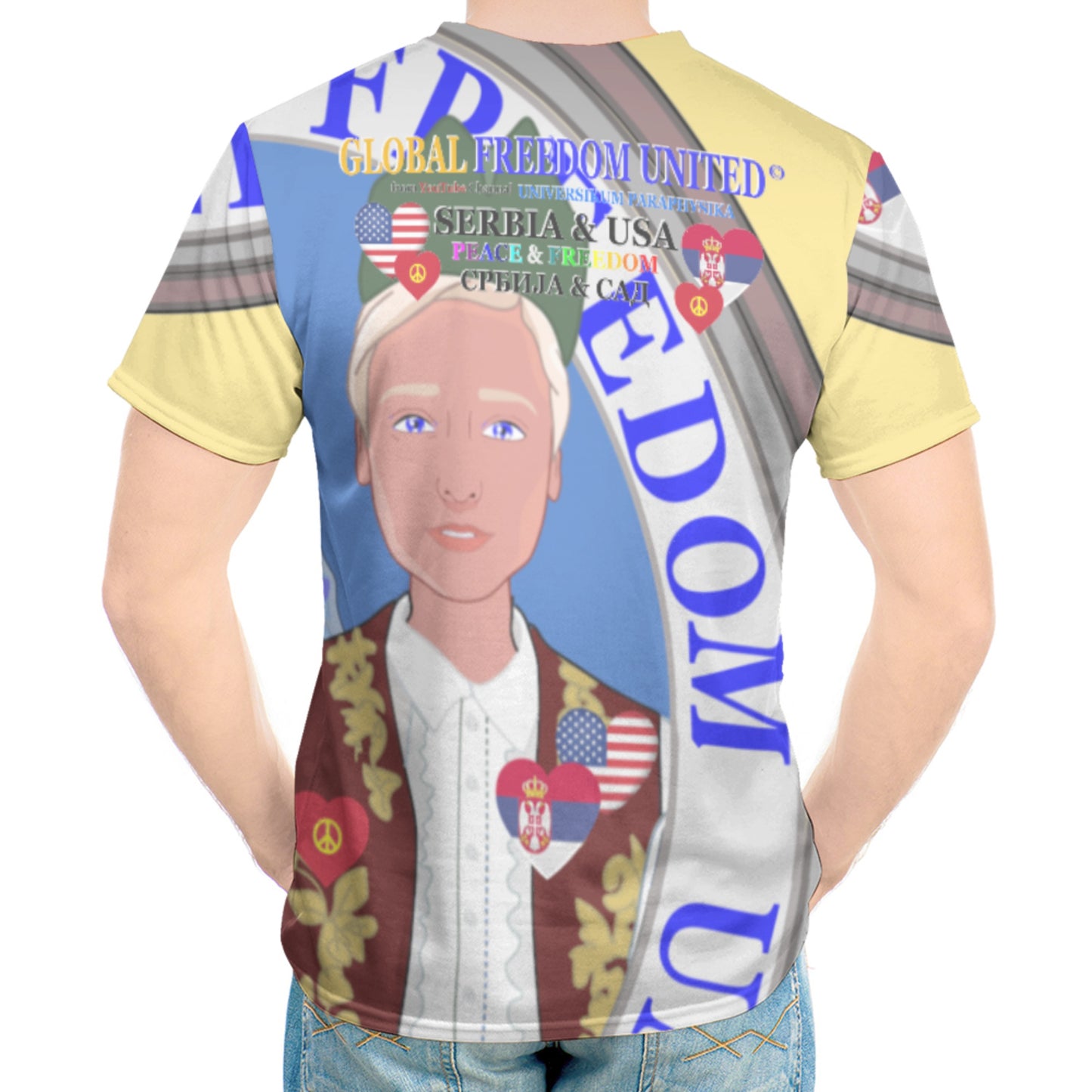 Men´s T-shirt GLOBAL FREEDOM UNITED© Men Serbia & USA  Yellow