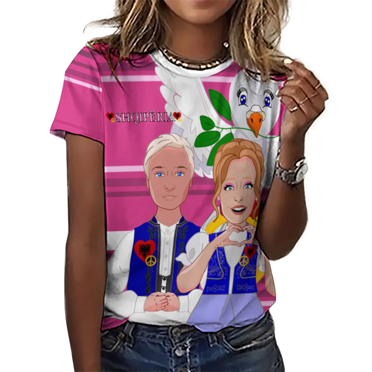 Women' S T-shirt GLOBAL FREEDOM UNITED© Couple Edition Albania Pink1