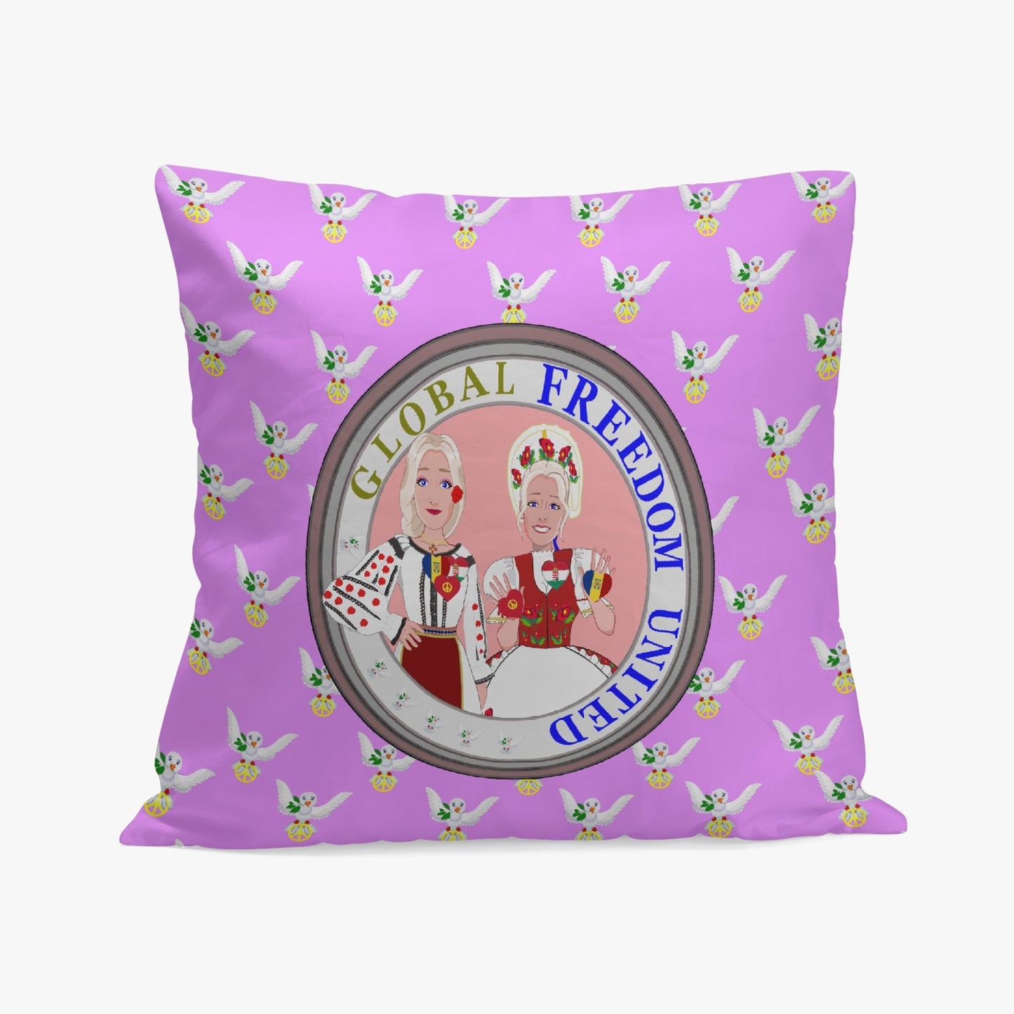 GLOBAL FREEDOM UNITED© Women ROMANIA & HUNGARY Lilac V1 18'' Square Pillow Cover