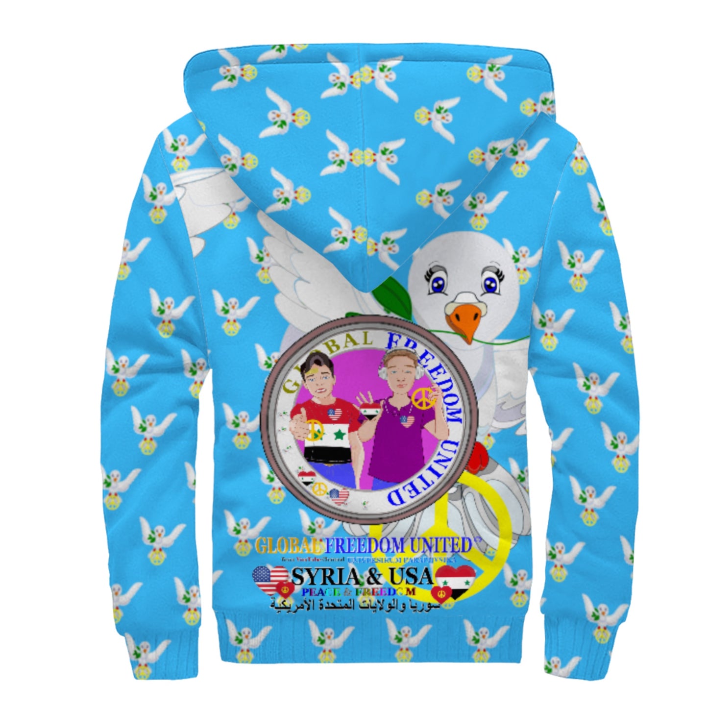 Plush Hoodie GLOBAL FREEDOM UNITED© Men Syria & USA Blue
