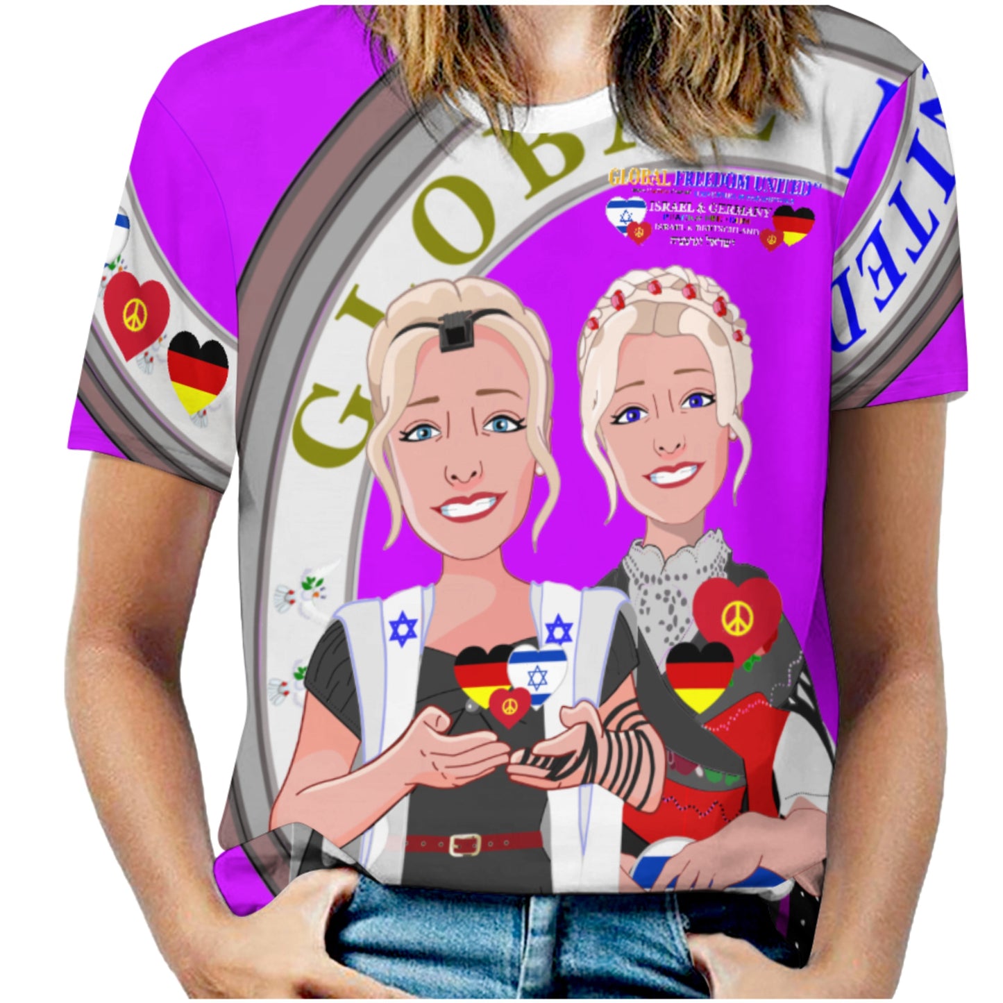 Women´s T-shirt GLOBAL FREEDOM UNITED© Israel & Germany Lilac