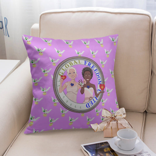 GLOBAL FREEDOM UNITED© Women Anti Fascism & Racism Lilac EU 18'' Square Pillow Cover