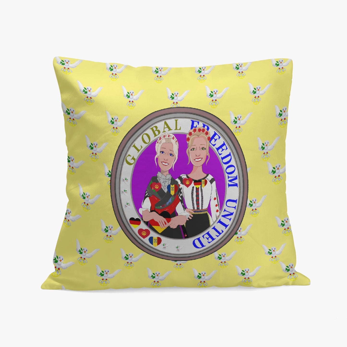 GLOBAL FREEDOM UNITED© Women GERMANY & ROMANIA Yellow 18'' Square Pillow Cover