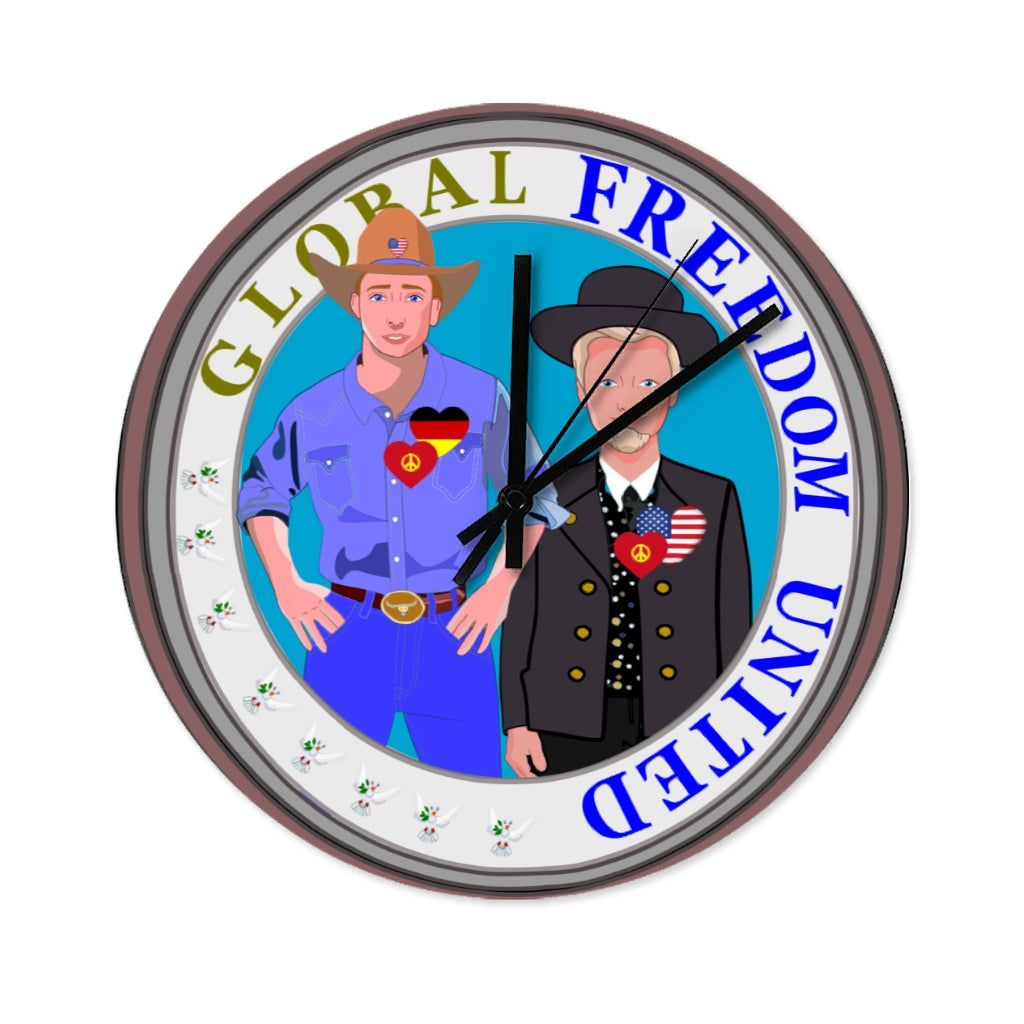 Wooden Wall Clock Without Scale GLOBAL FREEDOM UNITED© Men USA & Germany