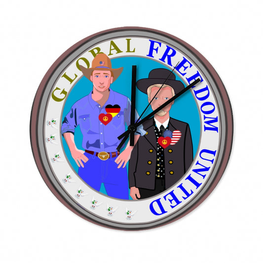 Wooden Wall Clock Without Scale GLOBAL FREEDOM UNITED© Men USA & Germany