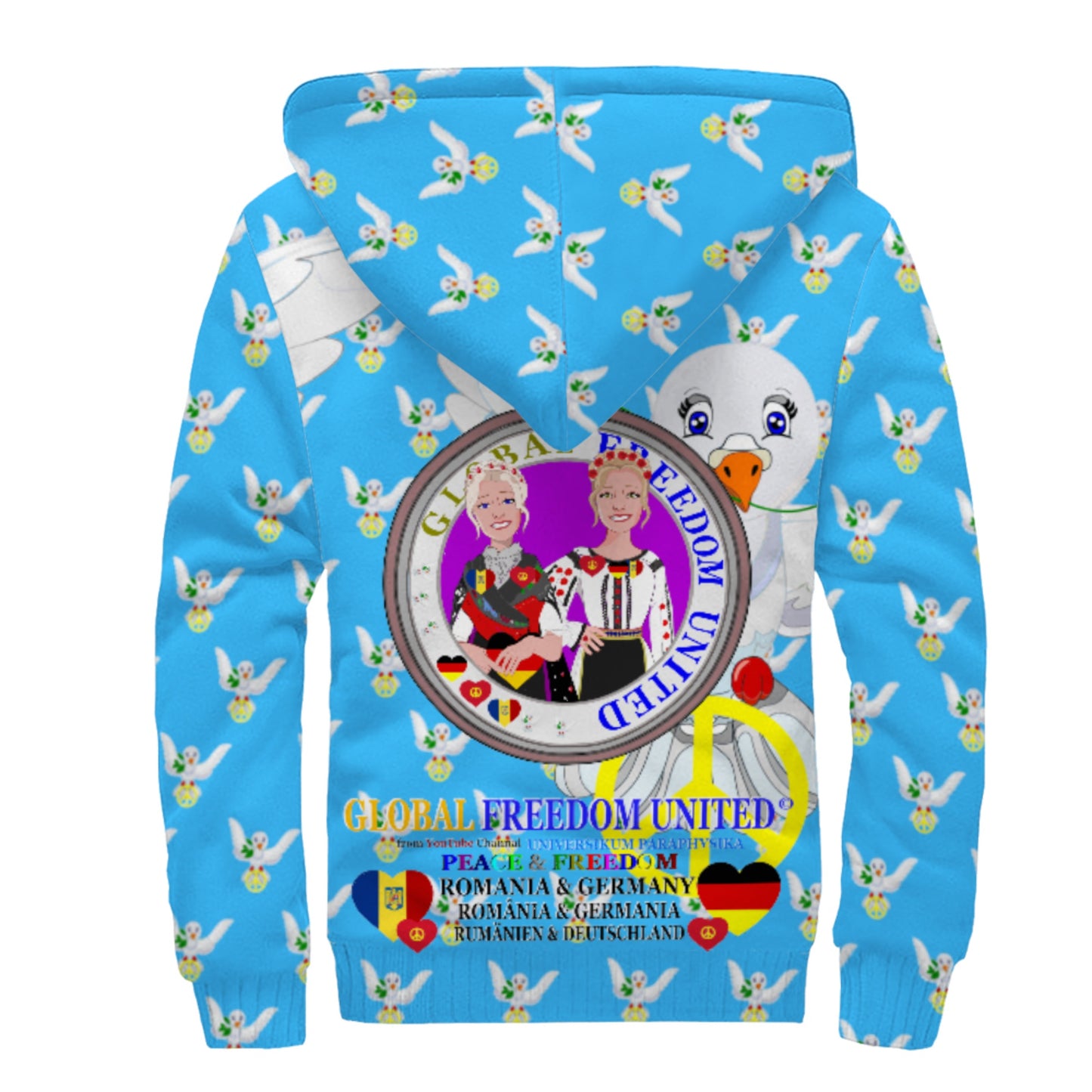 Plush Hoodie GLOBAL FREEDOM UNITED© Women Romania & Germany Blue