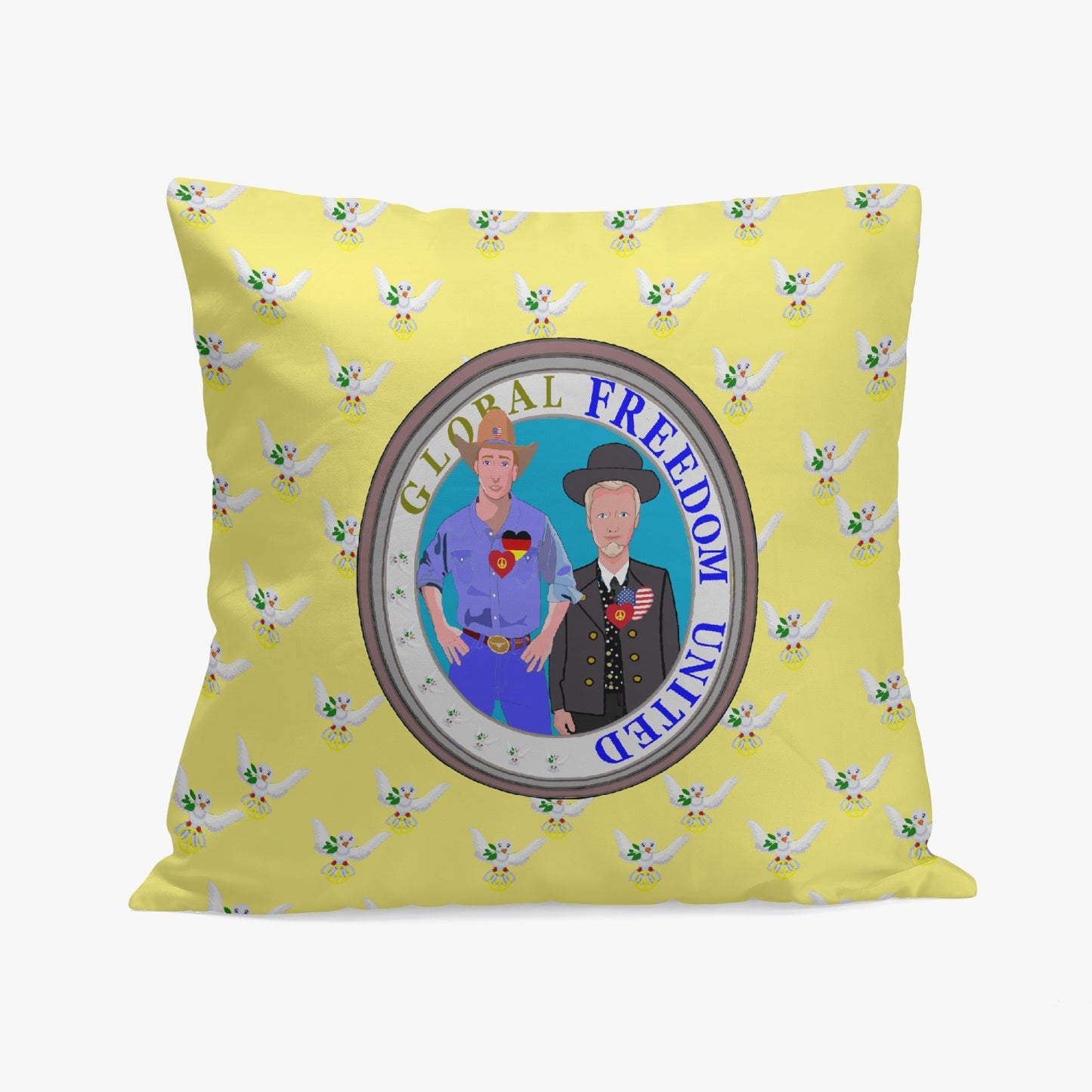 GLOBAL FREEDOM UNITED© Men USA & GERMANY YELLOW 18'' Square Pillow Cover