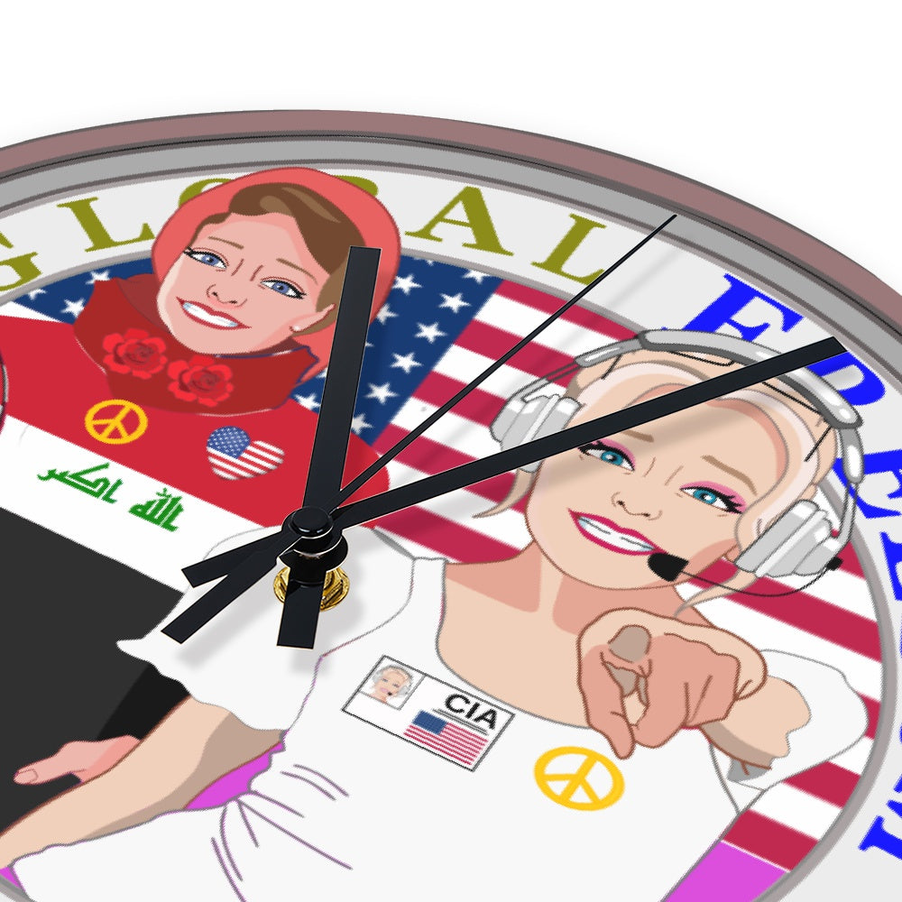 Wooden Wall Clock Without Scale GLOBAL FREEDOM UNITED© Women Iraq & USA