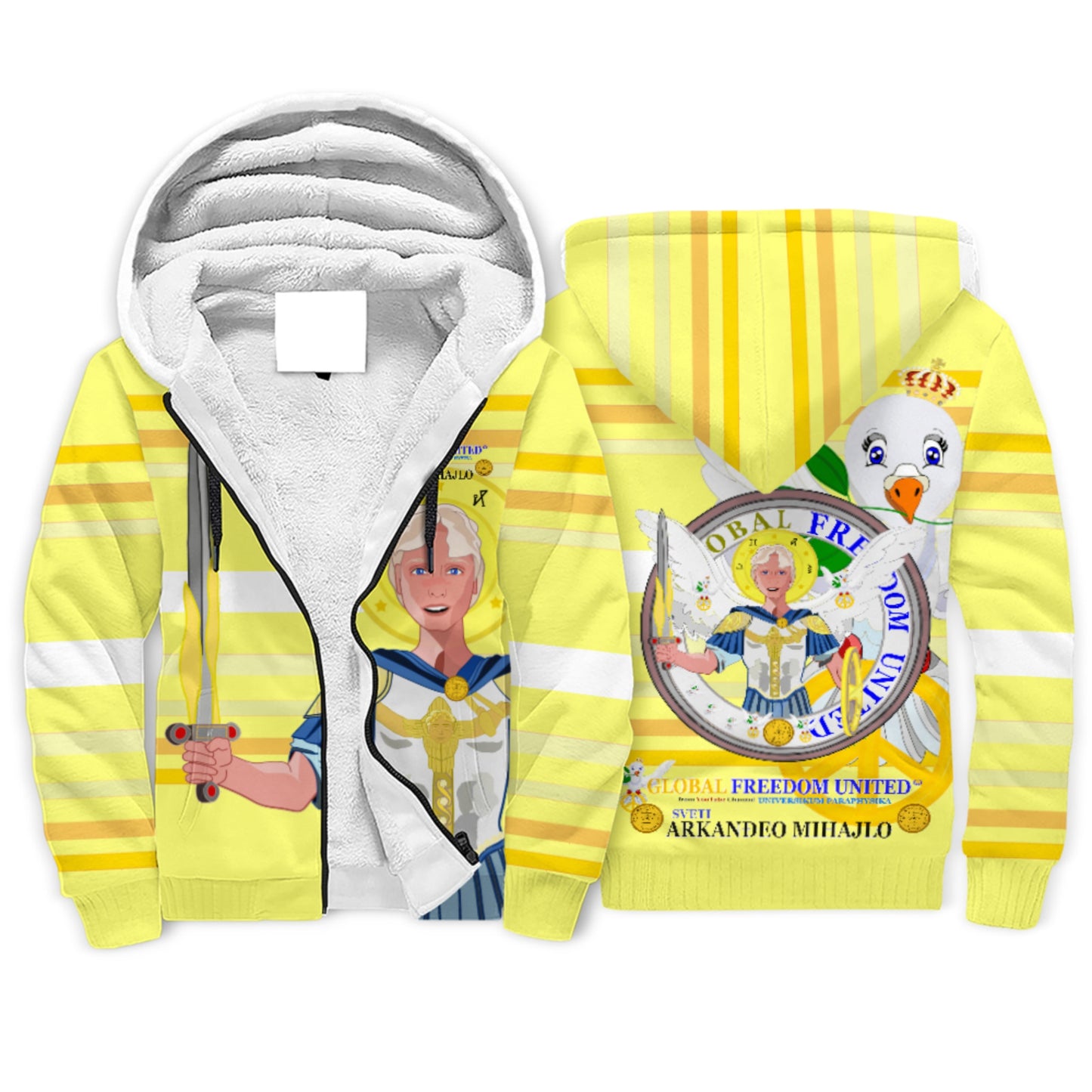 Plush Hoodie Global Freedom United Archangel Michael Croatia V1 Yellow