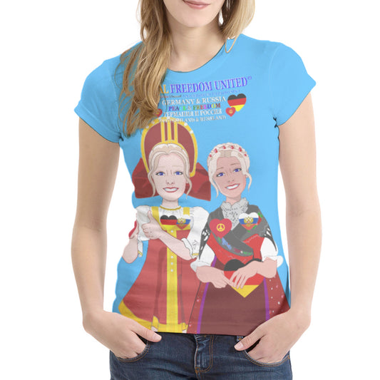 Women´s T-shirt 1 GLOBAL FREEDOM UNITED© Women RUSSIA & GERMANY Blue