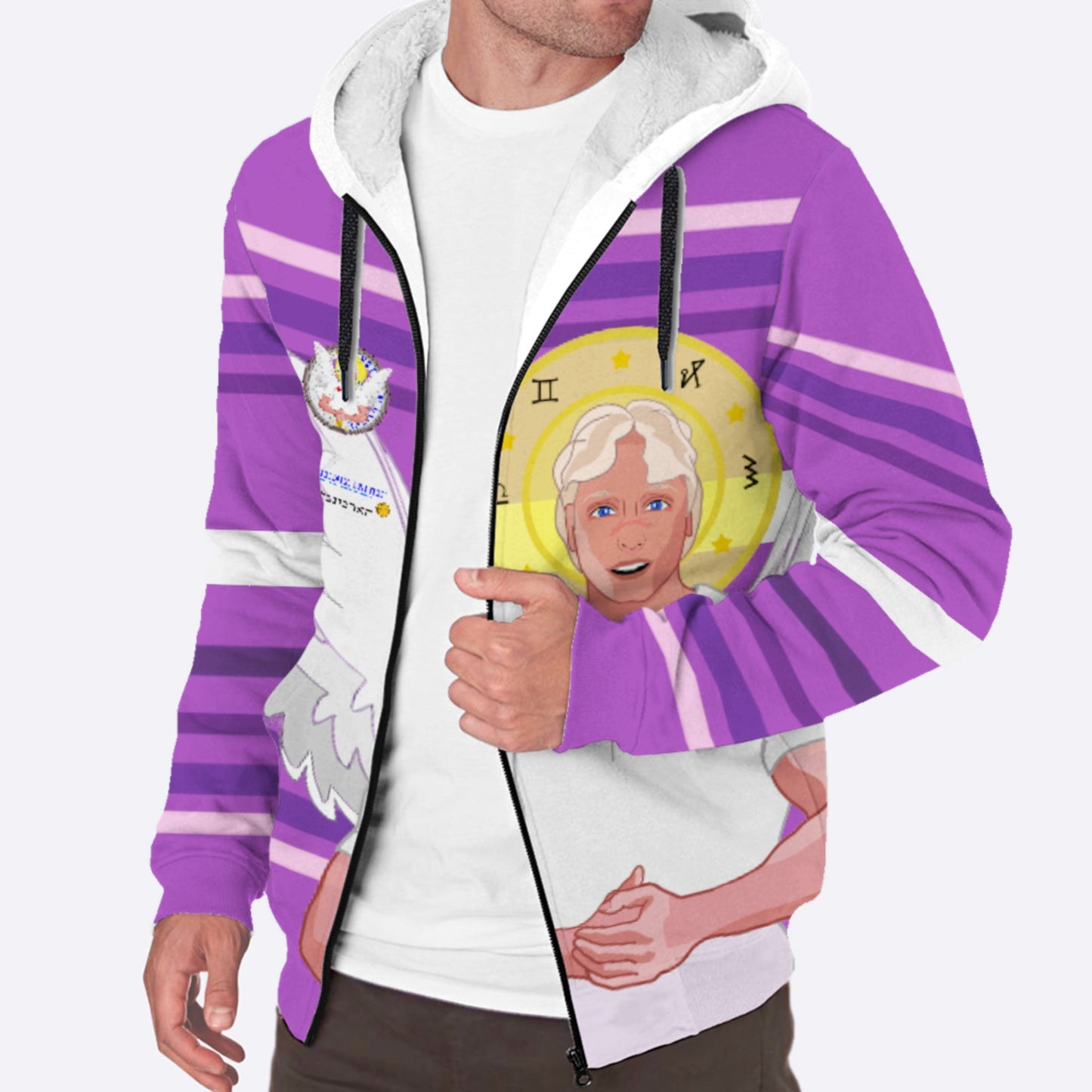 Plush Hoodie Global Freedom United Archangel Michael Hebrew Lilac
