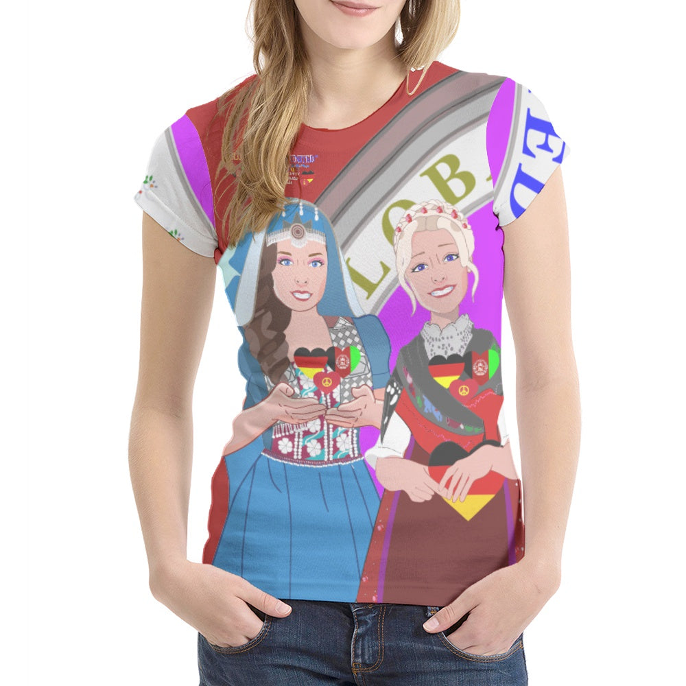 Women´s T-shirt GLOBAL FREEDOM UNITED© AFGHANISTAN & GERMANY Red Version 2