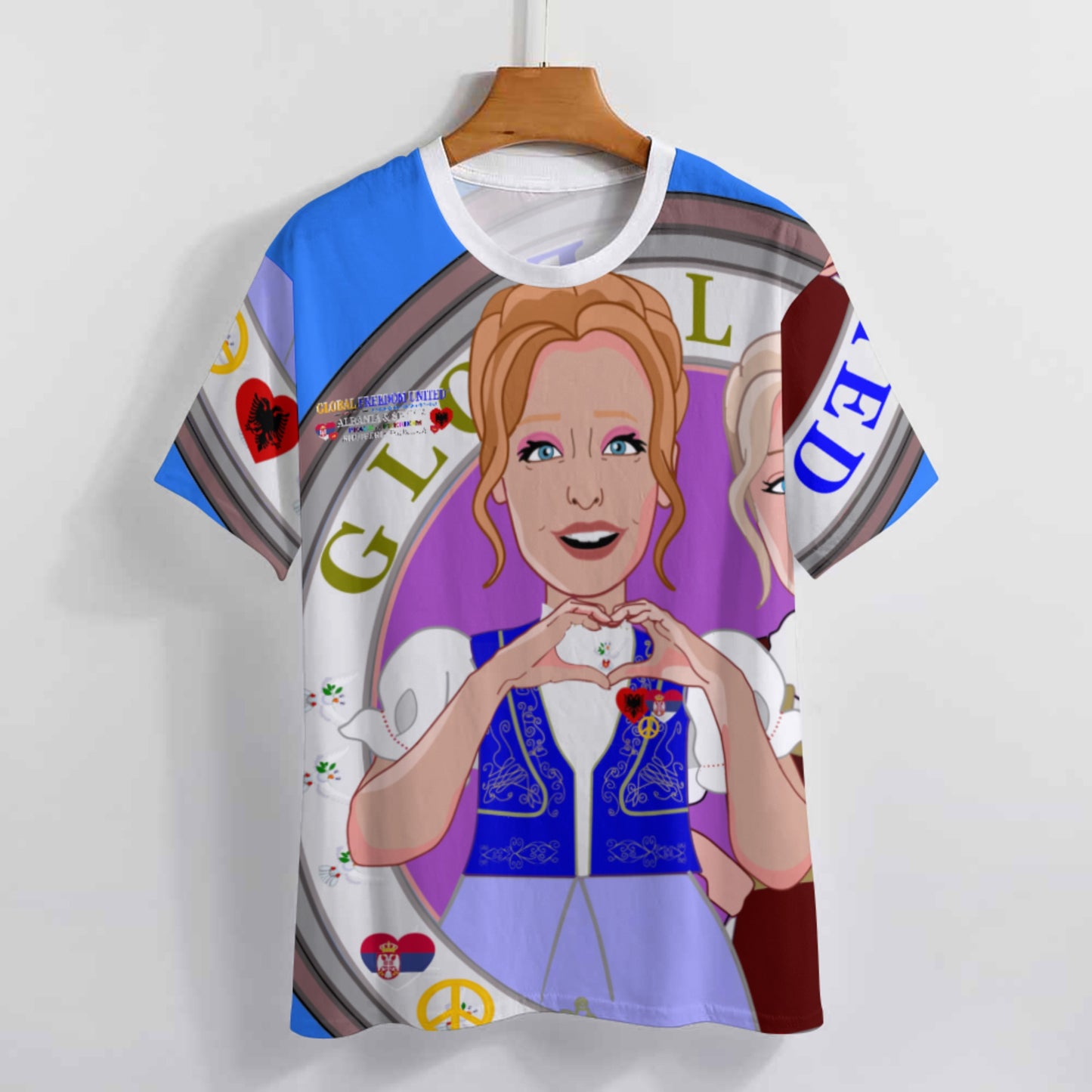 Women's T-shirt 3 GLOBAL FREEDOM UNITED© Women Albania & Serbia  Blue