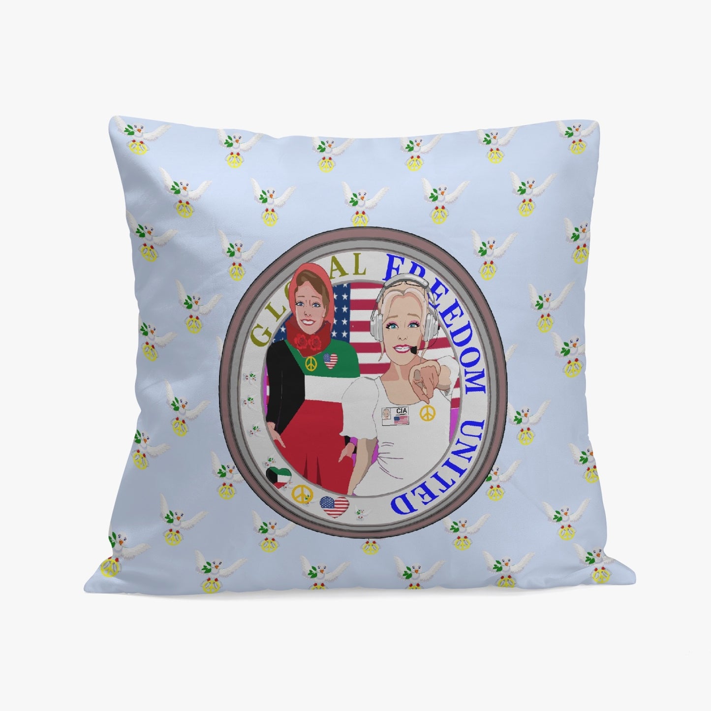 GLOBAL FREEDOM UNITED© Women KUWAIT & USA LIGHT BLUE 18'' Square Pillow Cover