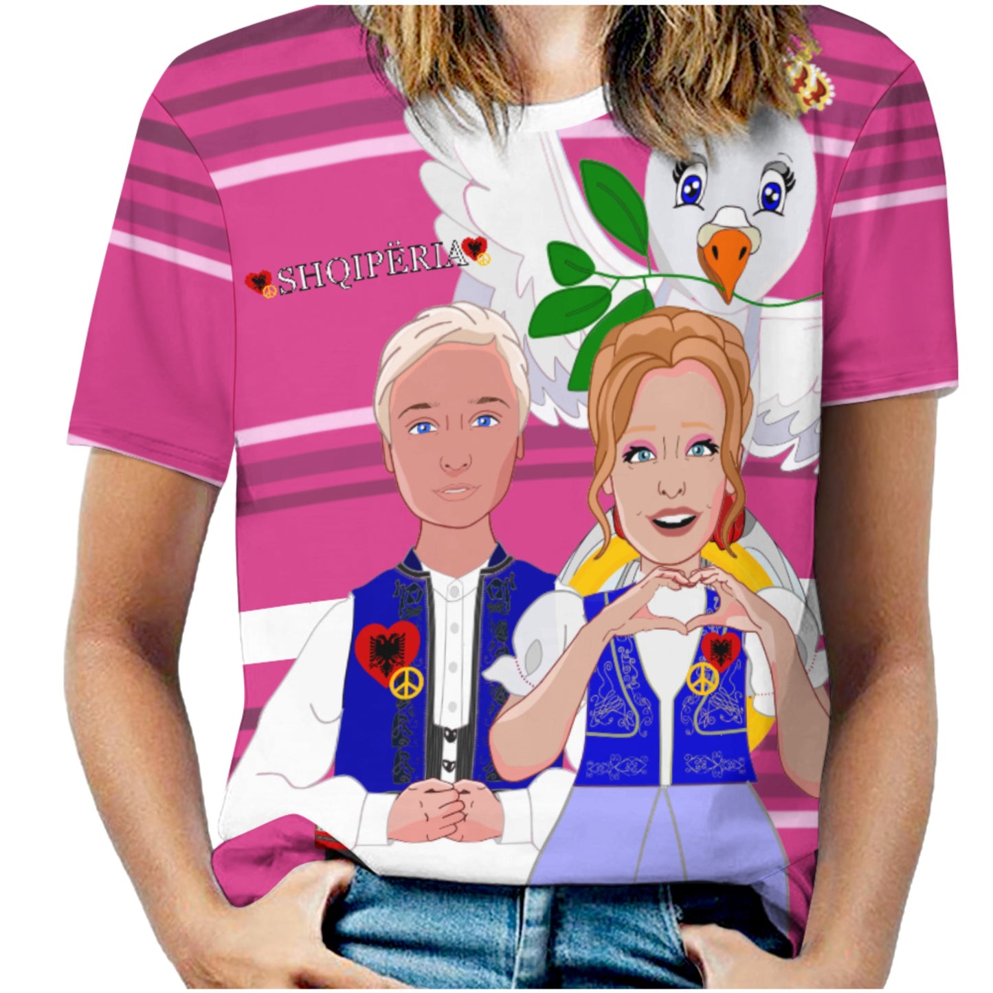 Women' S T-shirt GLOBAL FREEDOM UNITED© Couple Edition Albania Pink1