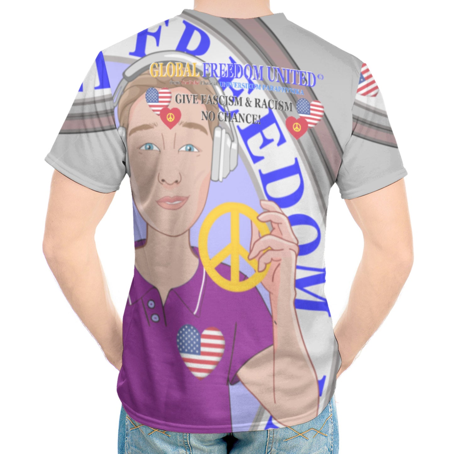 Men´s T-shirt GLOBAL FREEDOM UNITED© Men Anti Fascism & Racism USA Grey