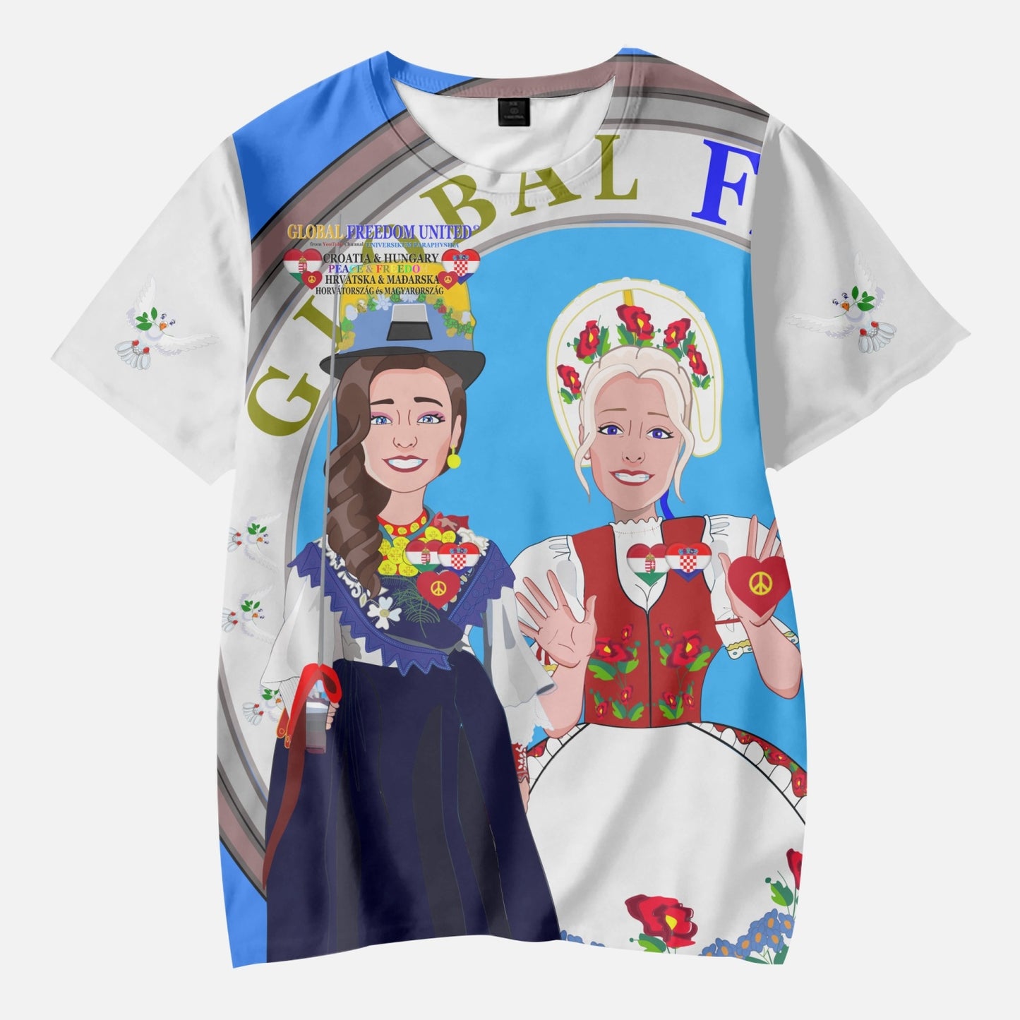 GLOBAL FREEDOM UNITED© Girl Croatia & Hungary BLUE AOP Kids' Short T-Shirts
