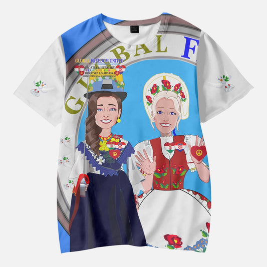 GLOBAL FREEDOM UNITED© Girl Croatia & Hungary BLUE AOP Kids' Short T-Shirts