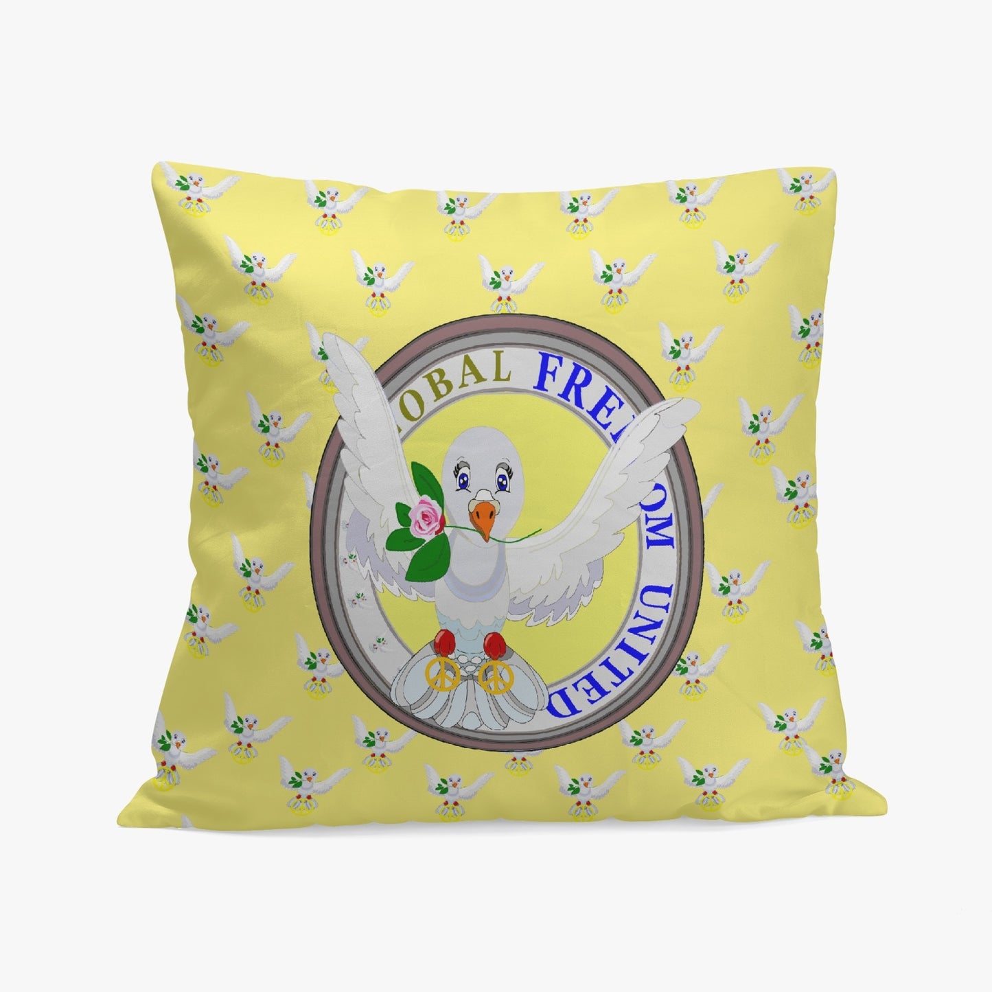 GLOBAL FREEDOM UNITED©  DOVE OF PEACE ROSES YELLOW 18'' Square Pillow Cover