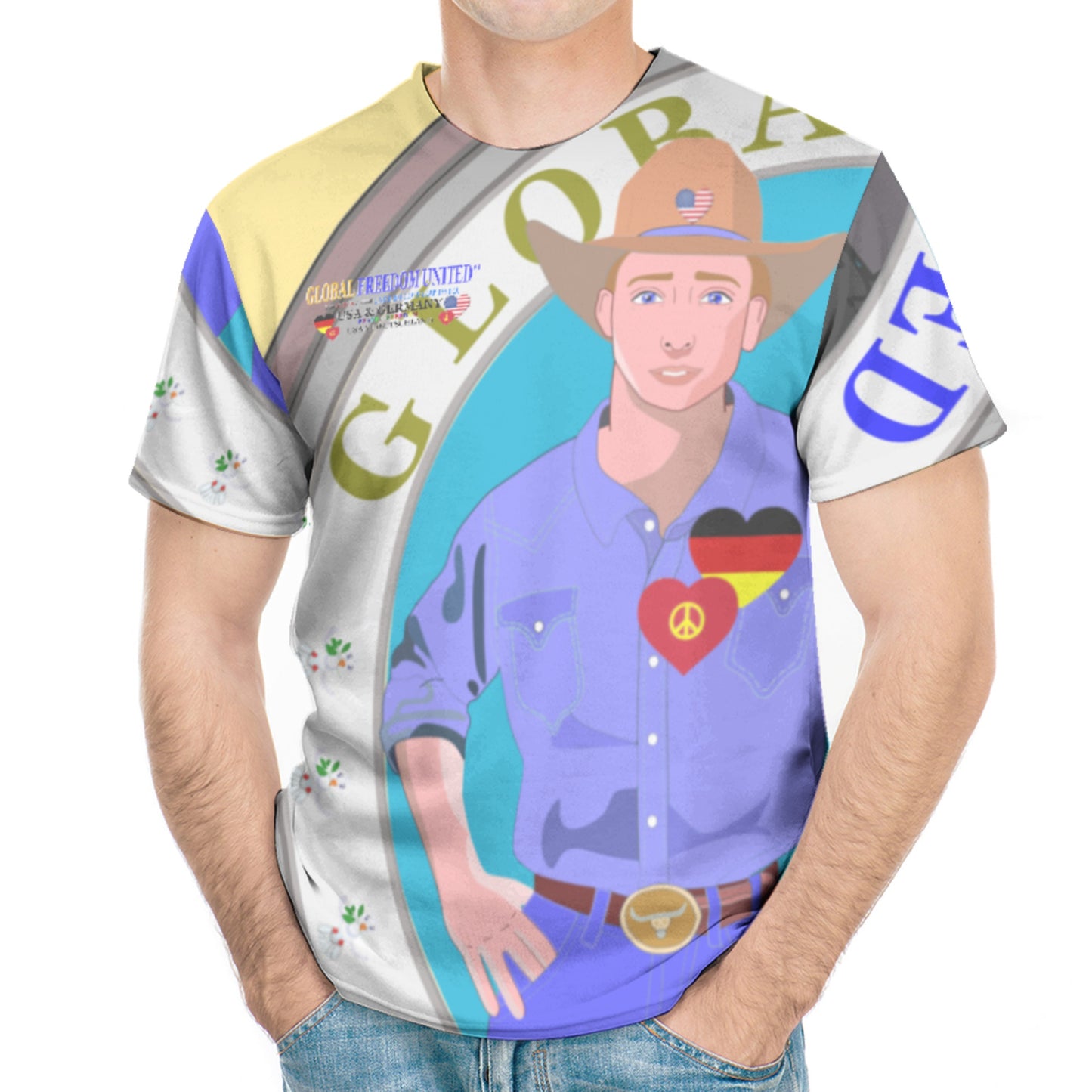 Men´s T-shirt Global Freedom United Usa & Germany Old Peace Version 2 Yellow