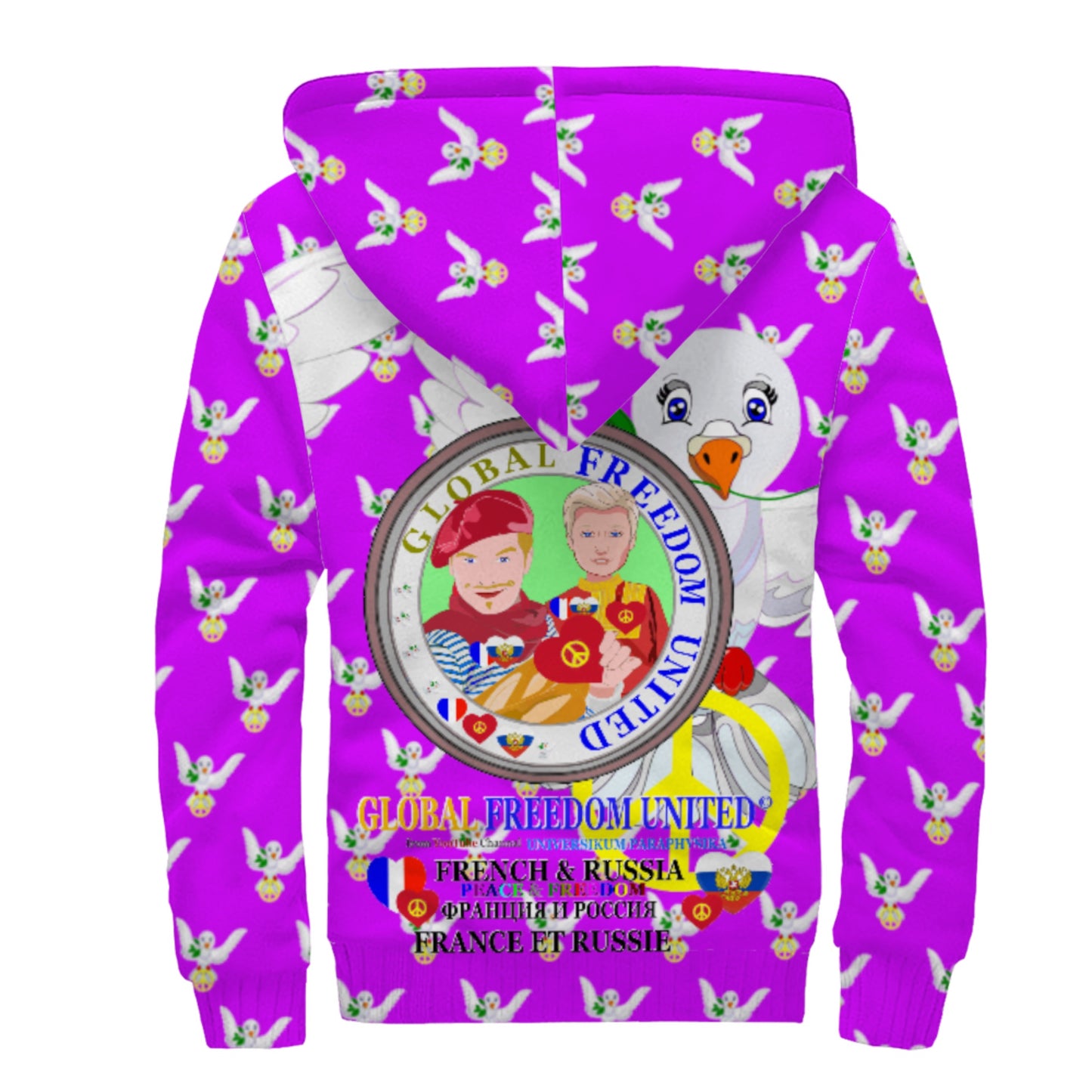 Plush Hoodie Global Freedom United French & Russia Old Peace Lilac